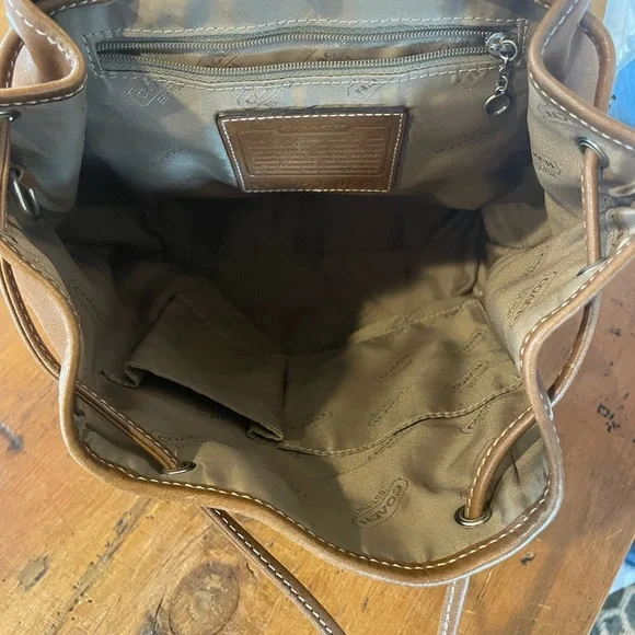Coach Classic Tan Leather Drawstring Backpack - Picture 4 of 7